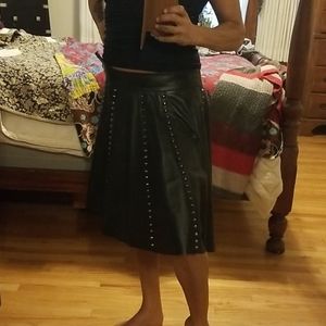 Leather studded asymmetrical skirt